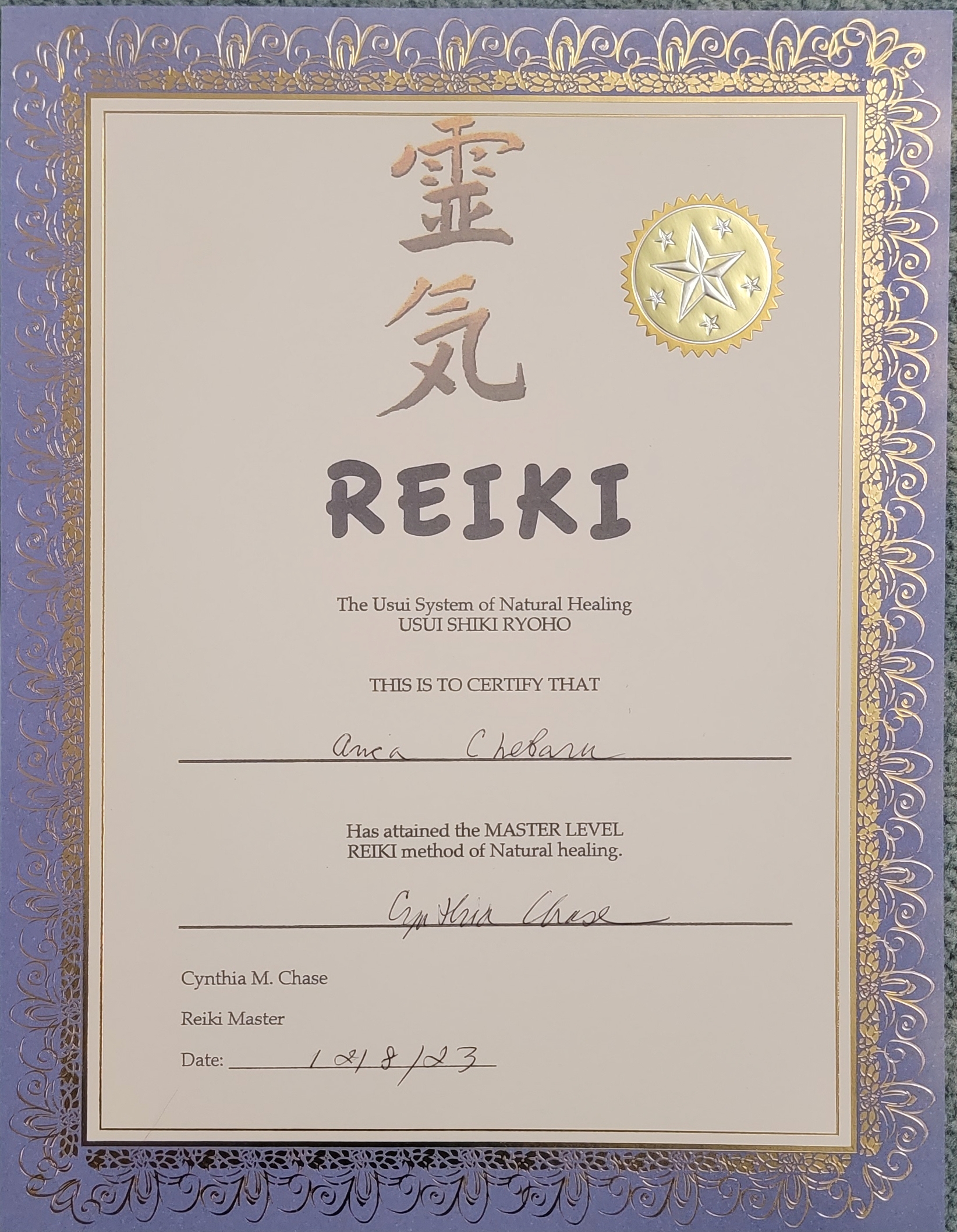 Usui Reiki Master Certification